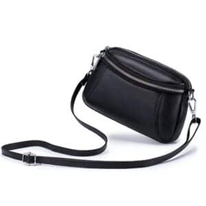 Mini Genuine Leather Crossbody Bag with Strap - Black